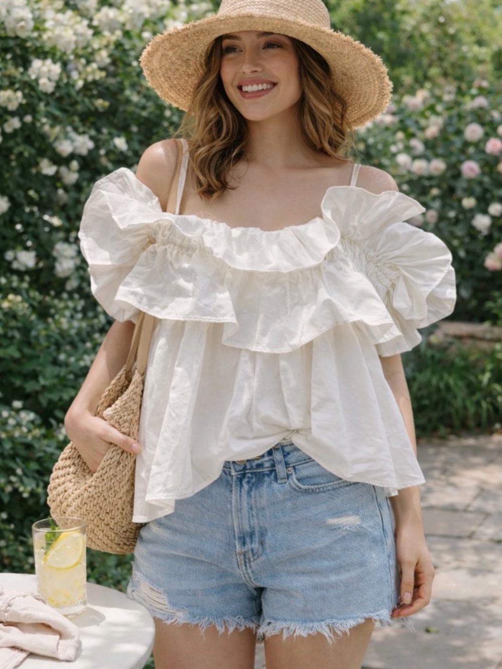 Women’s white Ruffle Off-Shoulder Camisole top
